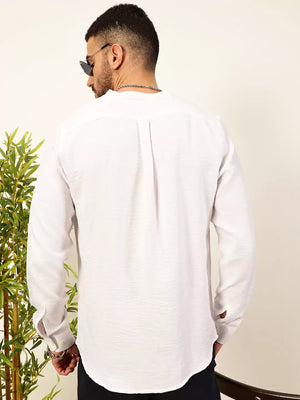 White Premium Slim Fit Textured Casual Shirt For Men