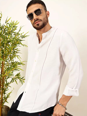 White Premium Slim Fit Textured Casual Shirt For Men
