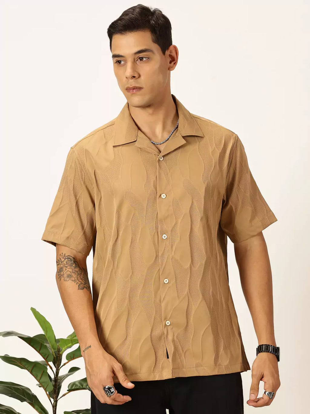 Thomas Scott Men Premium Slim Fit Self Design Textured Casual Shirt