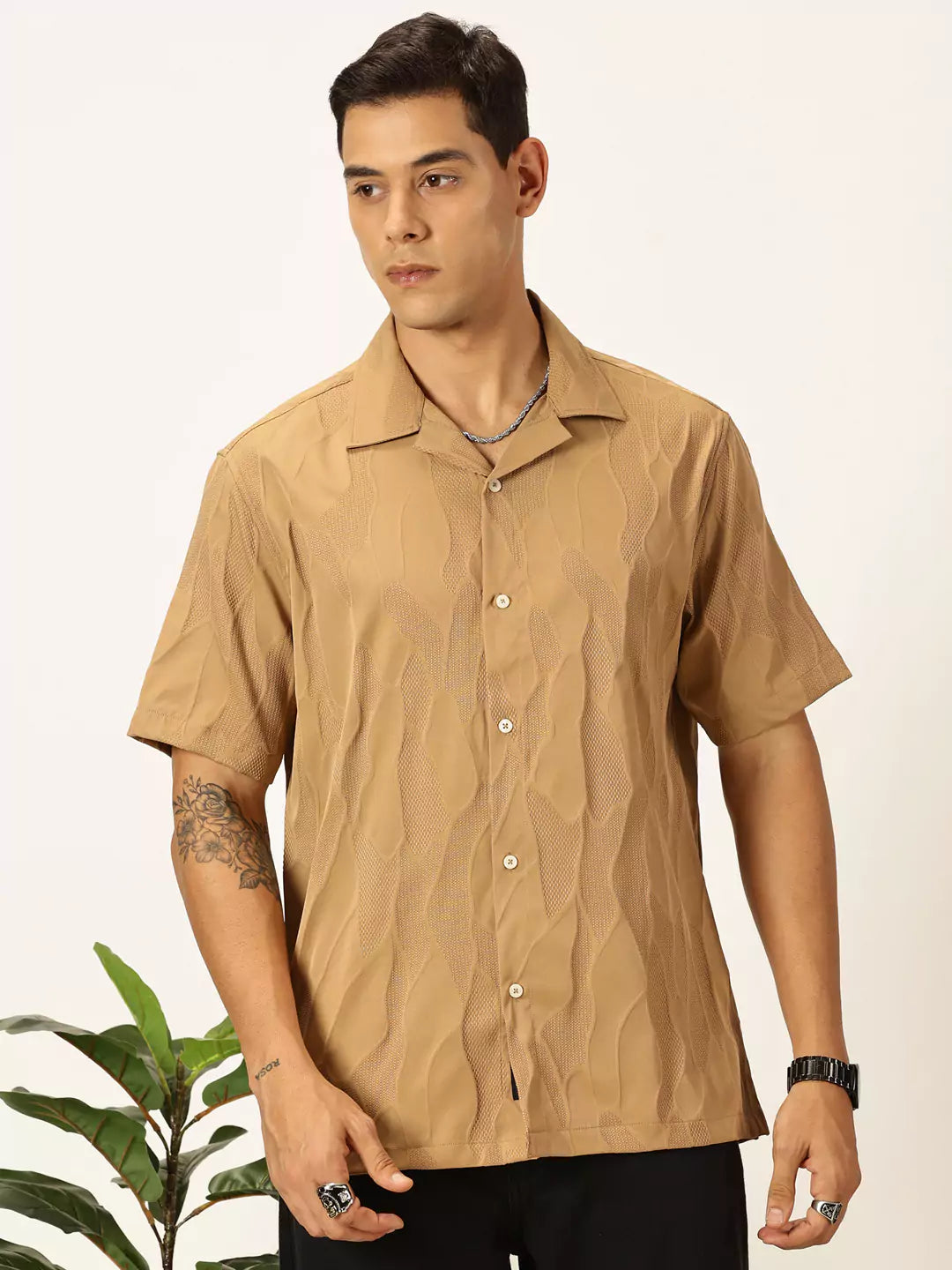 Thomas Scott Men Premium Slim Fit Self Design Textured Casual Shirt