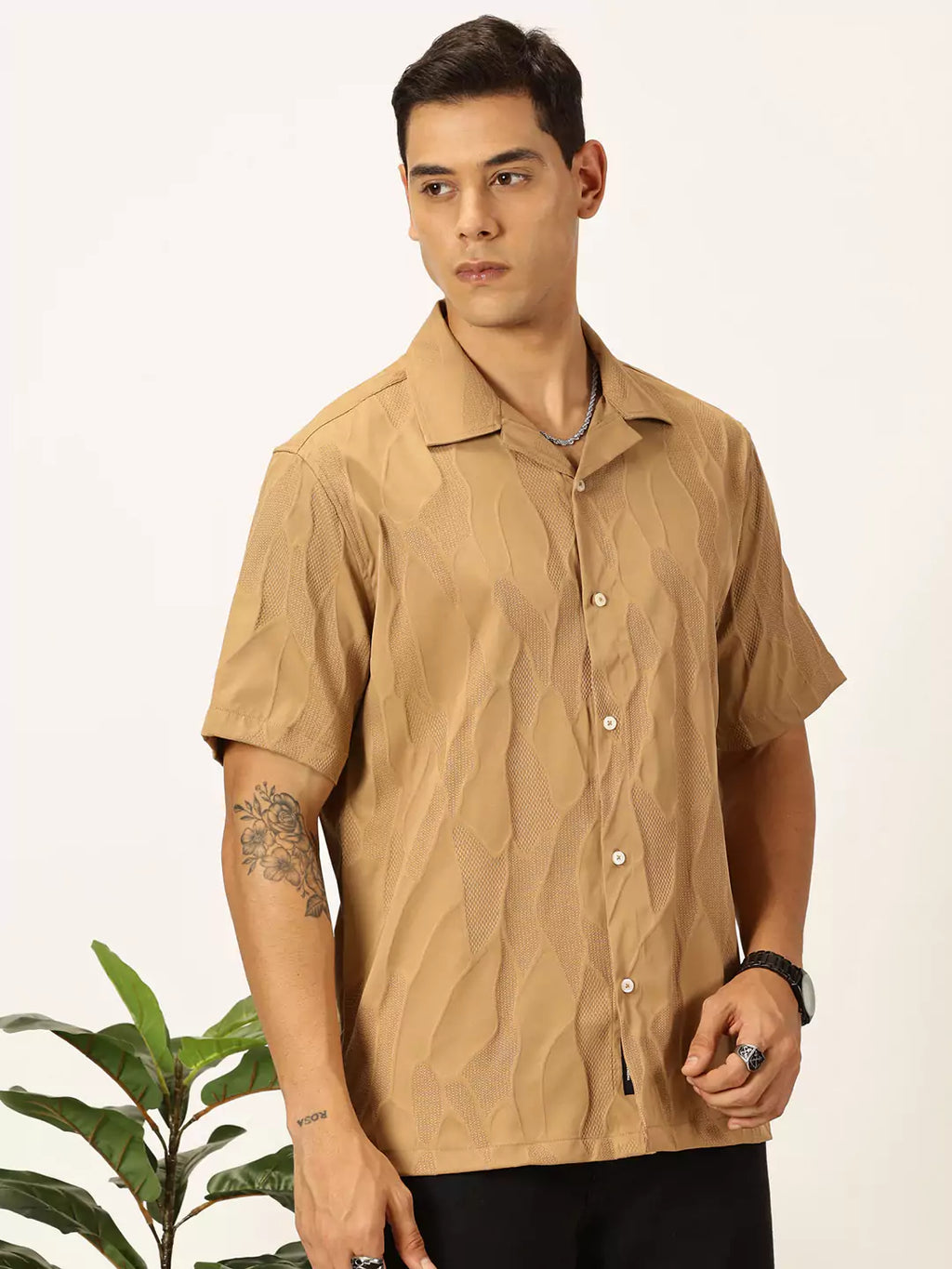 Thomas Scott Men Premium Slim Fit Self Design Textured Casual Shirt