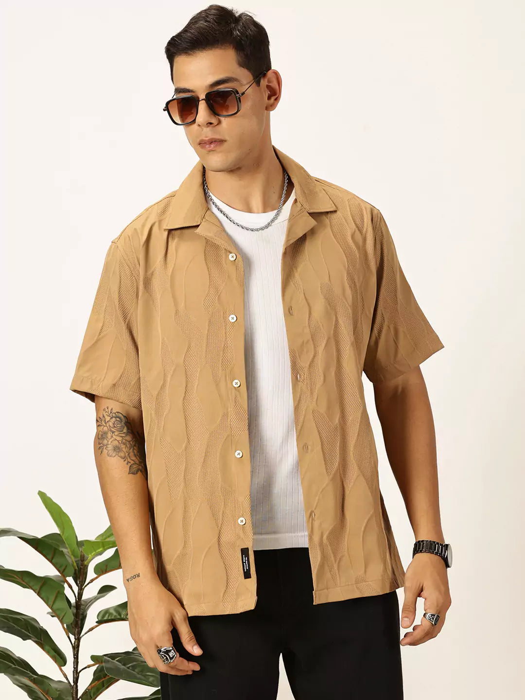 Thomas Scott Men Premium Slim Fit Self Design Textured Casual Shirt