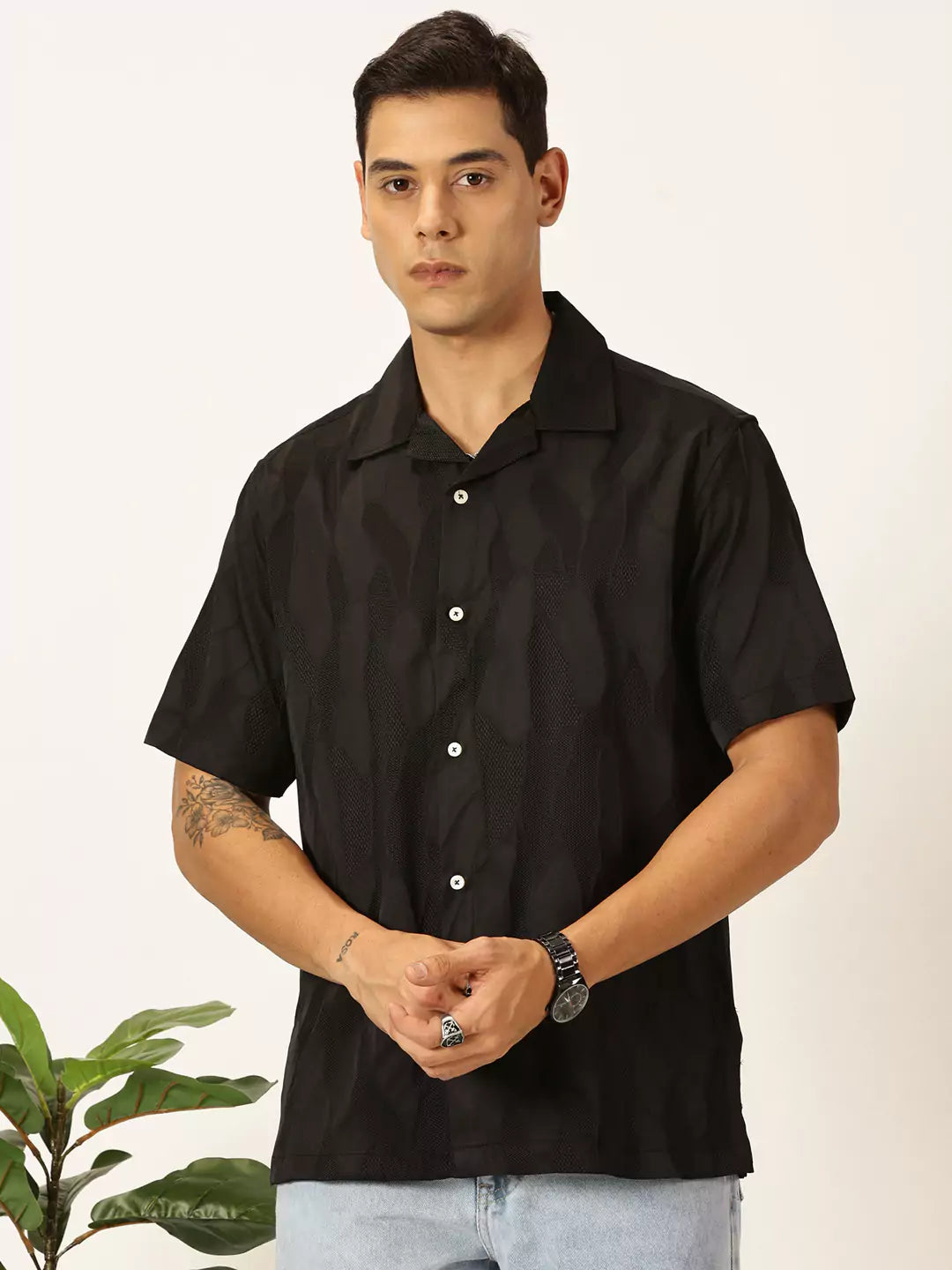 Thomas Scott Men Premium Slim Fit Textured Casual Shirt