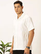White Premium Slim Fit Textured Casual Shirt For Men