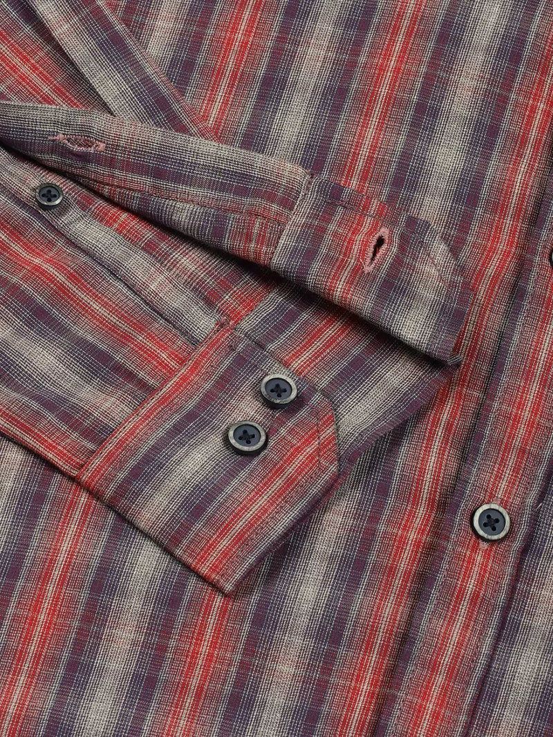 Thomas Scott Men Premium Spread Collar Multi Striped Cotton Slim Fit Casual Shirt