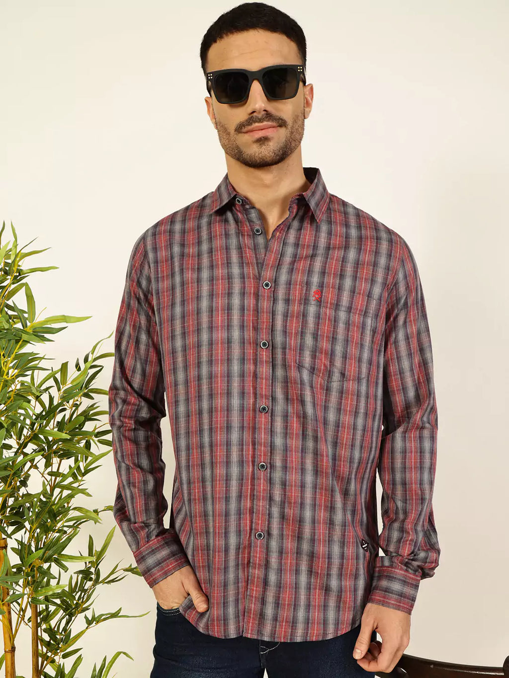 Thomas Scott Men Premium Spread Collar Multi Striped Cotton Slim Fit Casual Shirt
