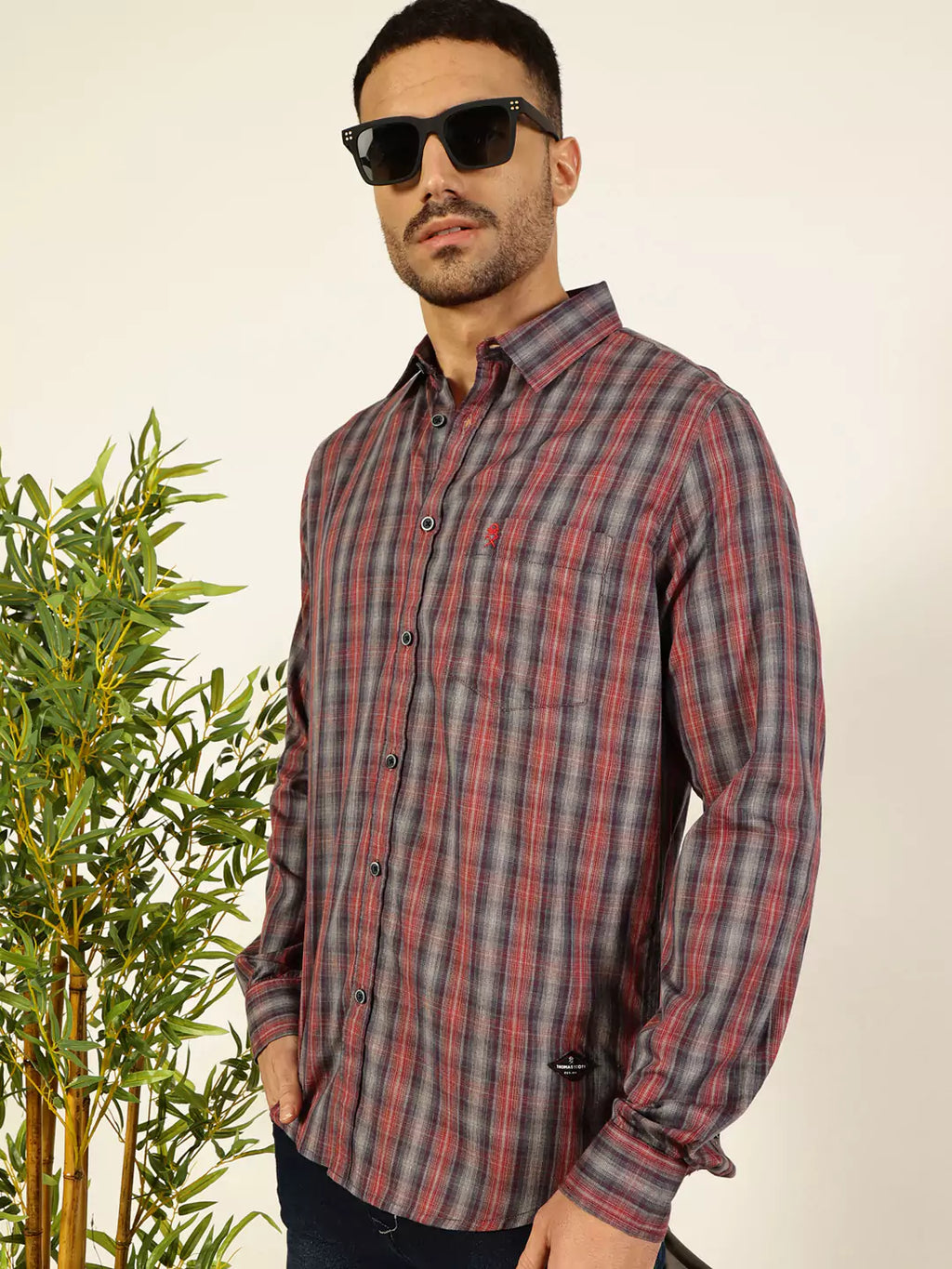 Thomas Scott Men Premium Spread Collar Multi Striped Cotton Slim Fit Casual Shirt