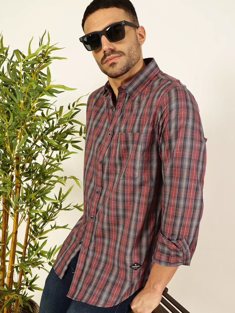 Thomas Scott Men Premium Spread Collar Multi Striped Cotton Slim Fit Casual Shirt