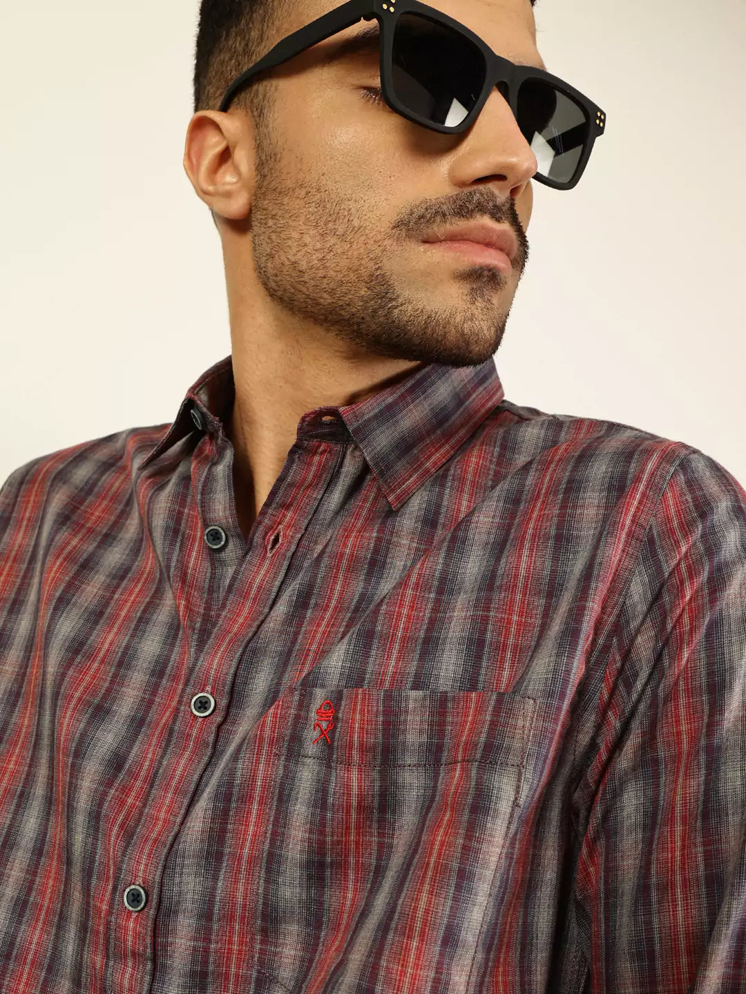 Thomas Scott Men Premium Spread Collar Multi Striped Cotton Slim Fit Casual Shirt