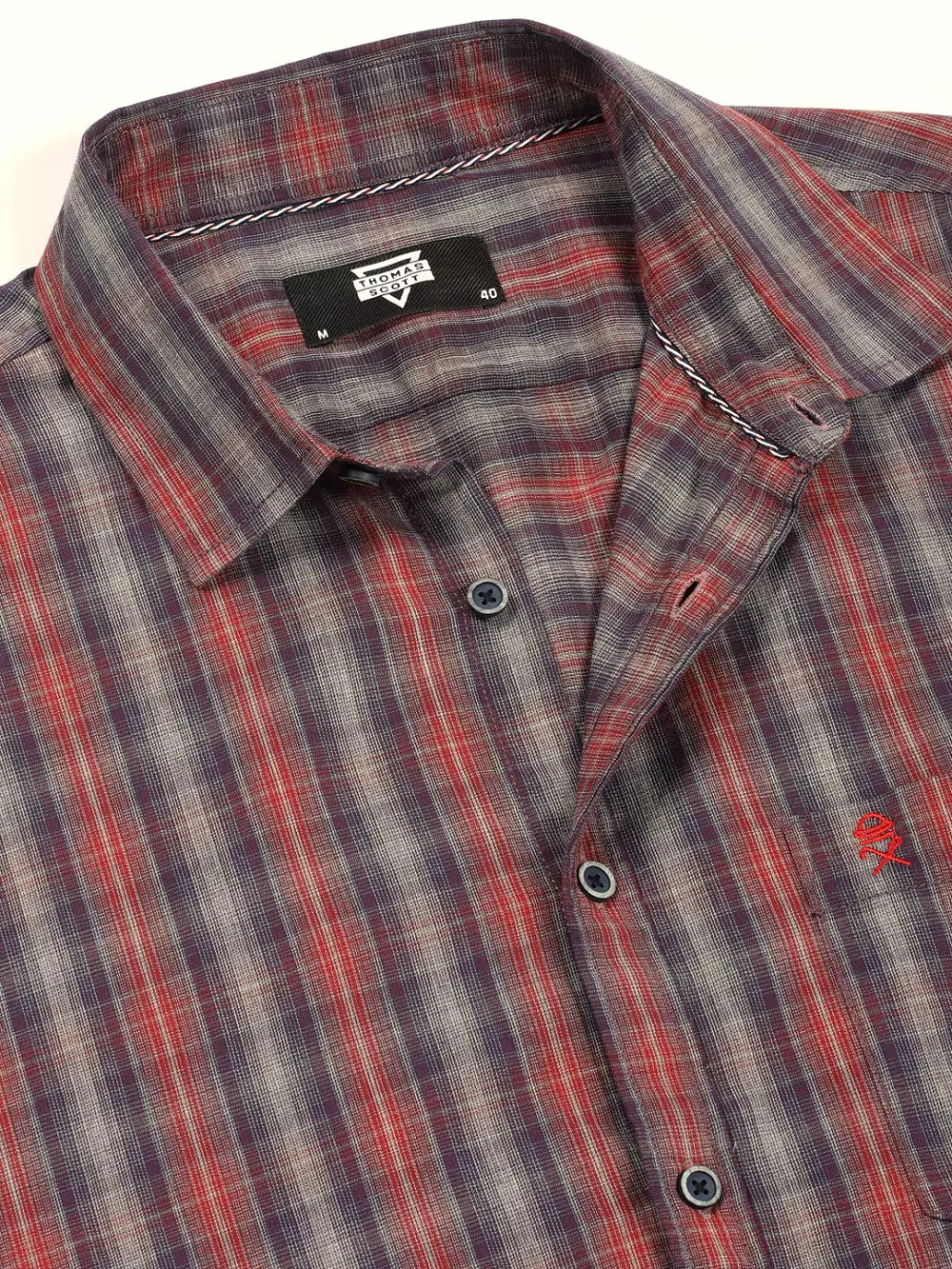 Thomas Scott Men Premium Spread Collar Multi Striped Cotton Slim Fit Casual Shirt