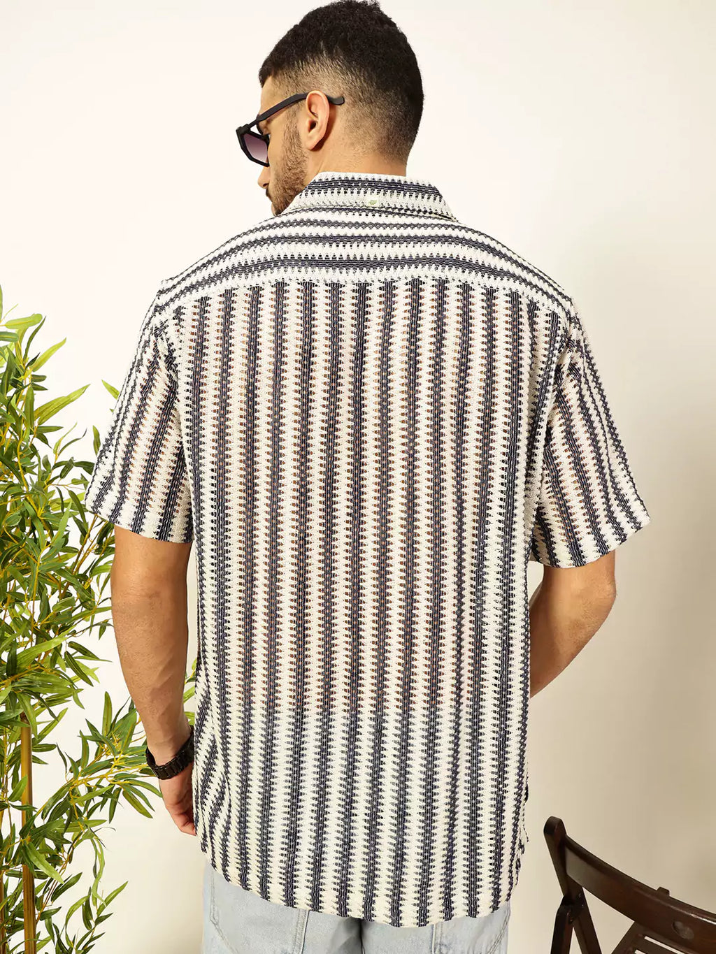 Thomas Scott Men Self Design Textured Cotton Regular Fit Semi-Sheer Casual Crochet Shirt
