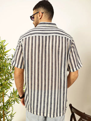 Thomas Scott Men Self Design Textured Cotton Regular Fit Semi-Sheer Casual Crochet Shirt