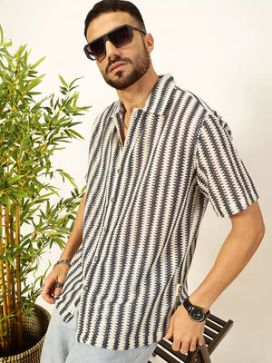Thomas Scott Men Self Design Textured Cotton Regular Fit Semi-Sheer Casual Crochet Shirt