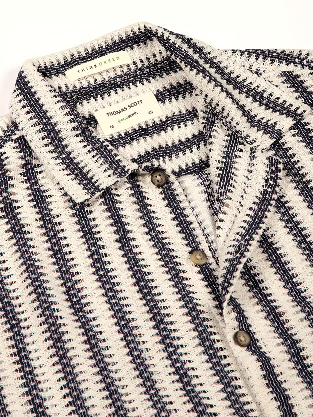 Thomas Scott Men Self Design Textured Cotton Regular Fit Semi-Sheer Casual Crochet Shirt