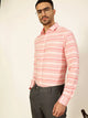 Medium Pink Premium Spread Collar Striped Cotton Formal Shirt For Men