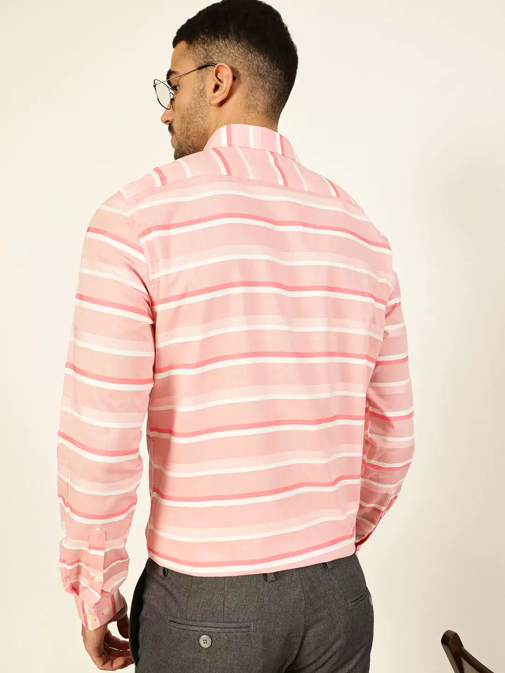 Thomas Scott Men Premium Spread Collar Striped Cotton Formal Shirt
