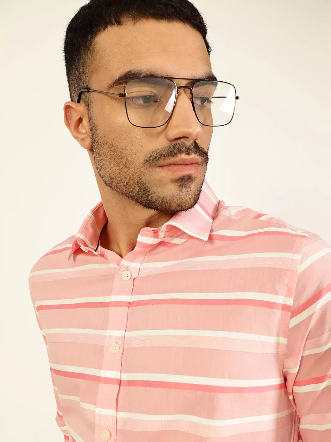 Thomas Scott Men Premium Spread Collar Striped Cotton Formal Shirt