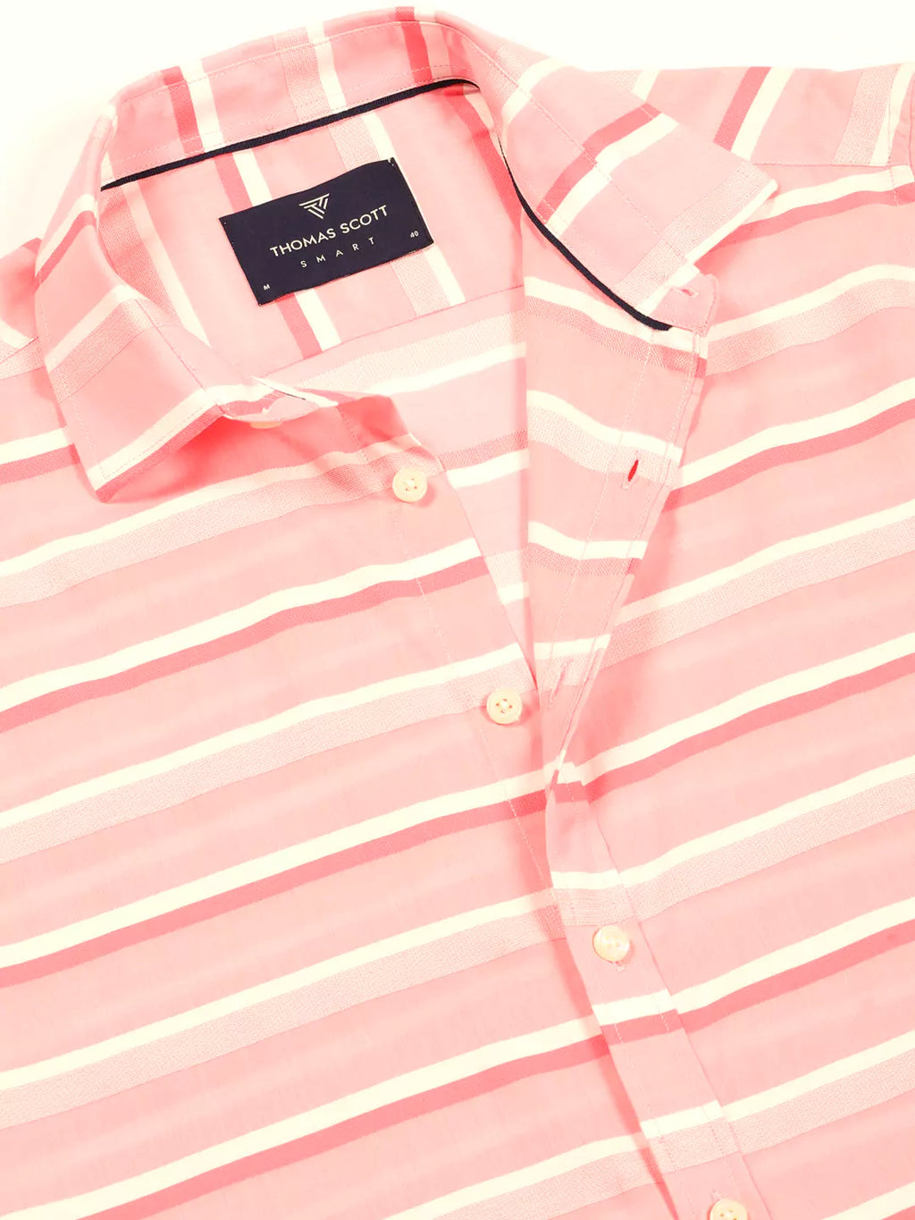 Thomas Scott Men Premium Spread Collar Striped Cotton Formal Shirt