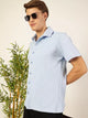 Blue Classic Spread Collar Textured Oversized Casual Shirt For Men