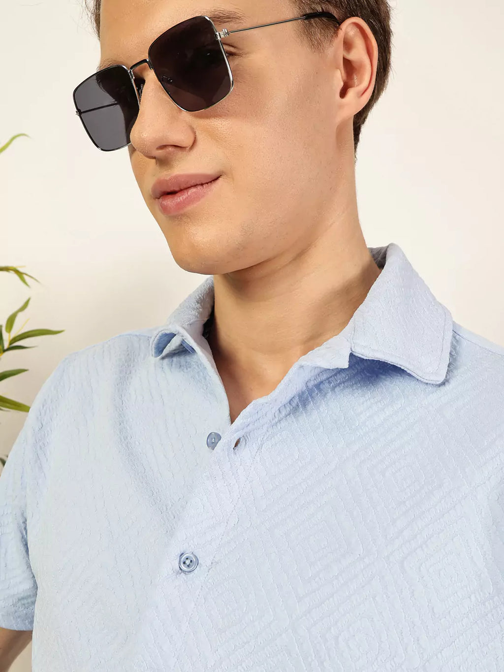 Thomas Scott Men Classic Spread Collar Micro Ditsy Printed Oversized Casual Shirt