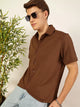 Brown Classic Spread Collar Textured Printed Oversized Casual Shirt For Men