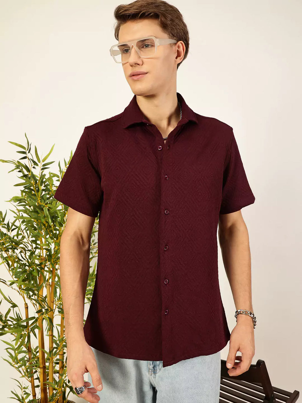 Thomas Scott Men Classic Spread Collar Solid Oversized Casual Shirt