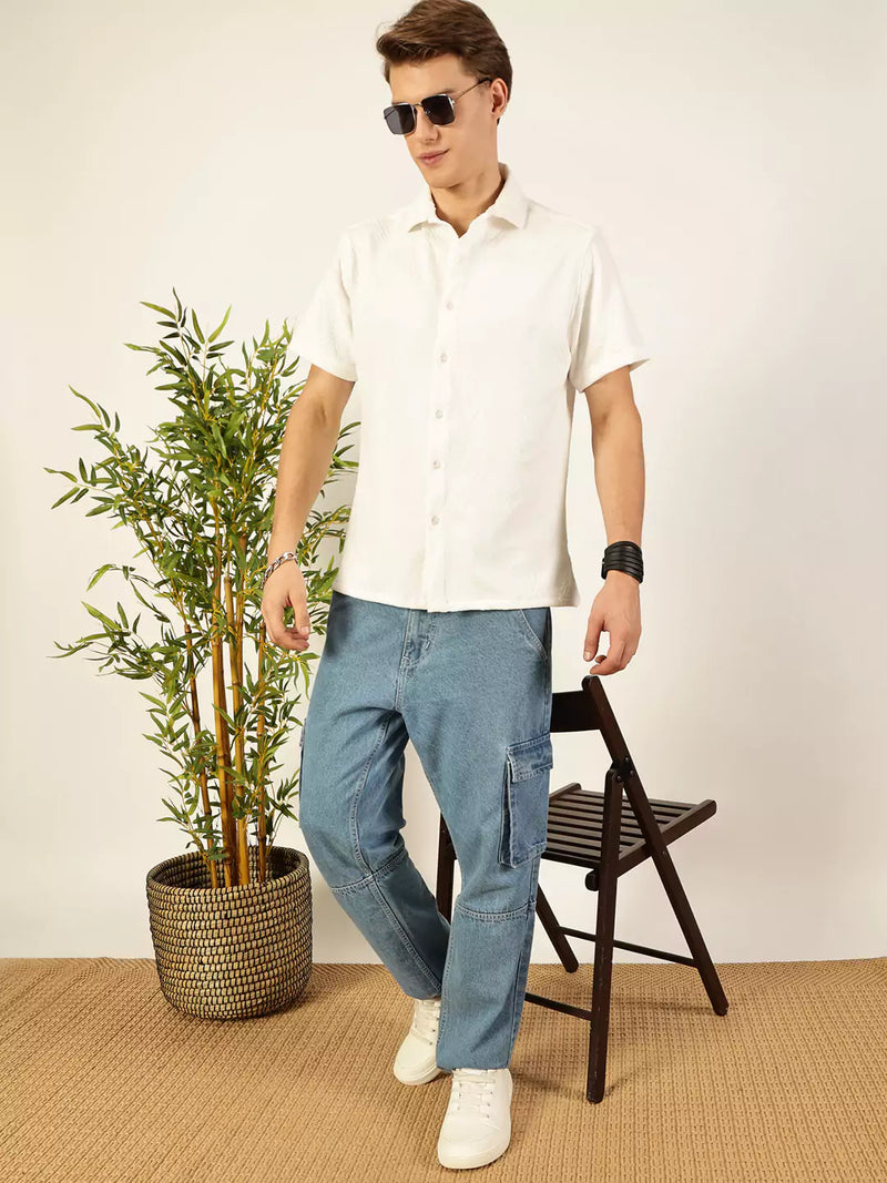 Thomas Scott Men Classic Spread Collar Solid Oversized Casual Shirt