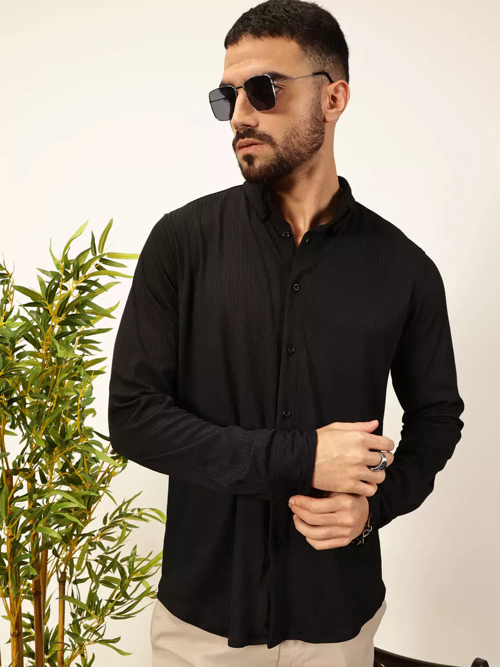 Thomas Scott Men Premium Slim Fit Vertical Stripes Textured Casual Shirt