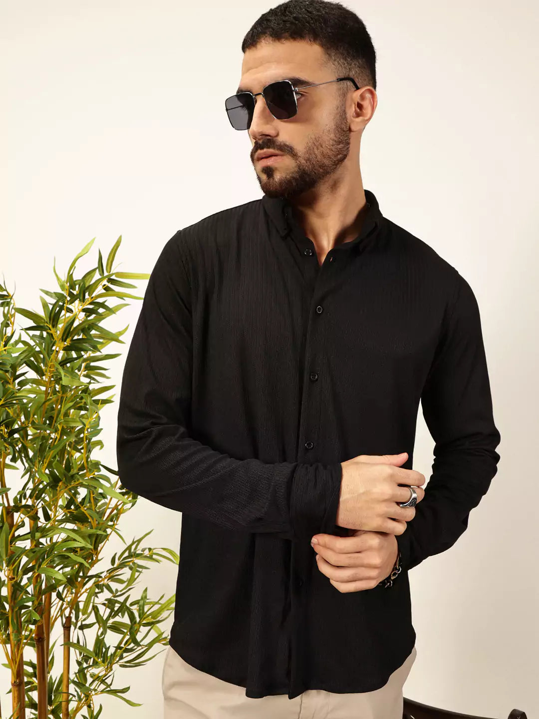 Thomas Scott Men Premium Slim Fit Vertical Stripes Textured Casual Shirt