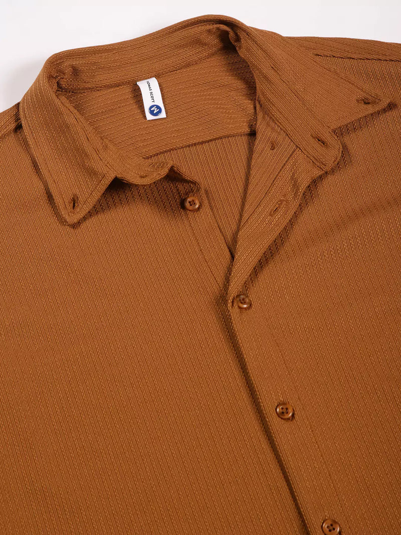 Thomas Scott Men Premium Slim Fit Vertical Stripes Textured Casual Shirt
