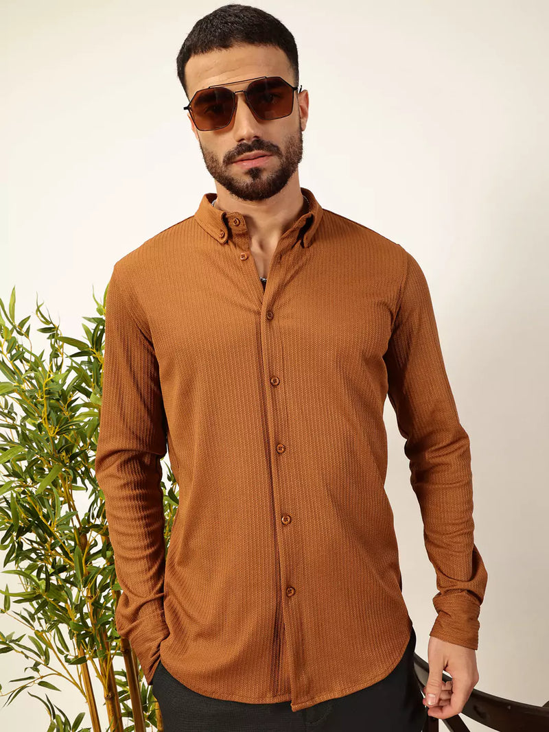 Thomas Scott Men Premium Slim Fit Vertical Stripes Textured Casual Shirt