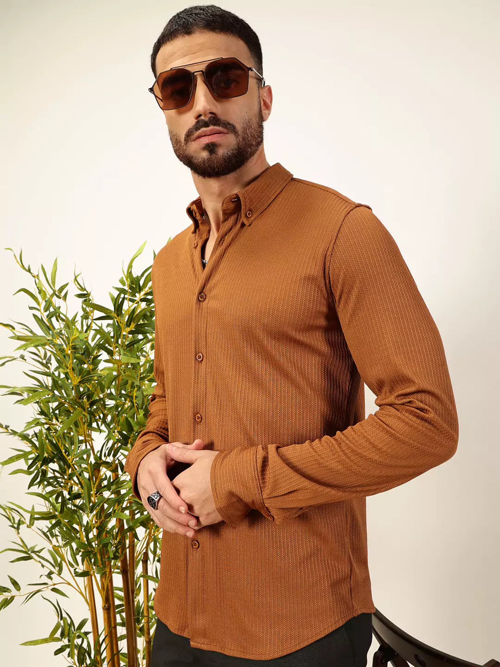 Thomas Scott Men Premium Slim Fit Vertical Stripes Textured Casual Shirt