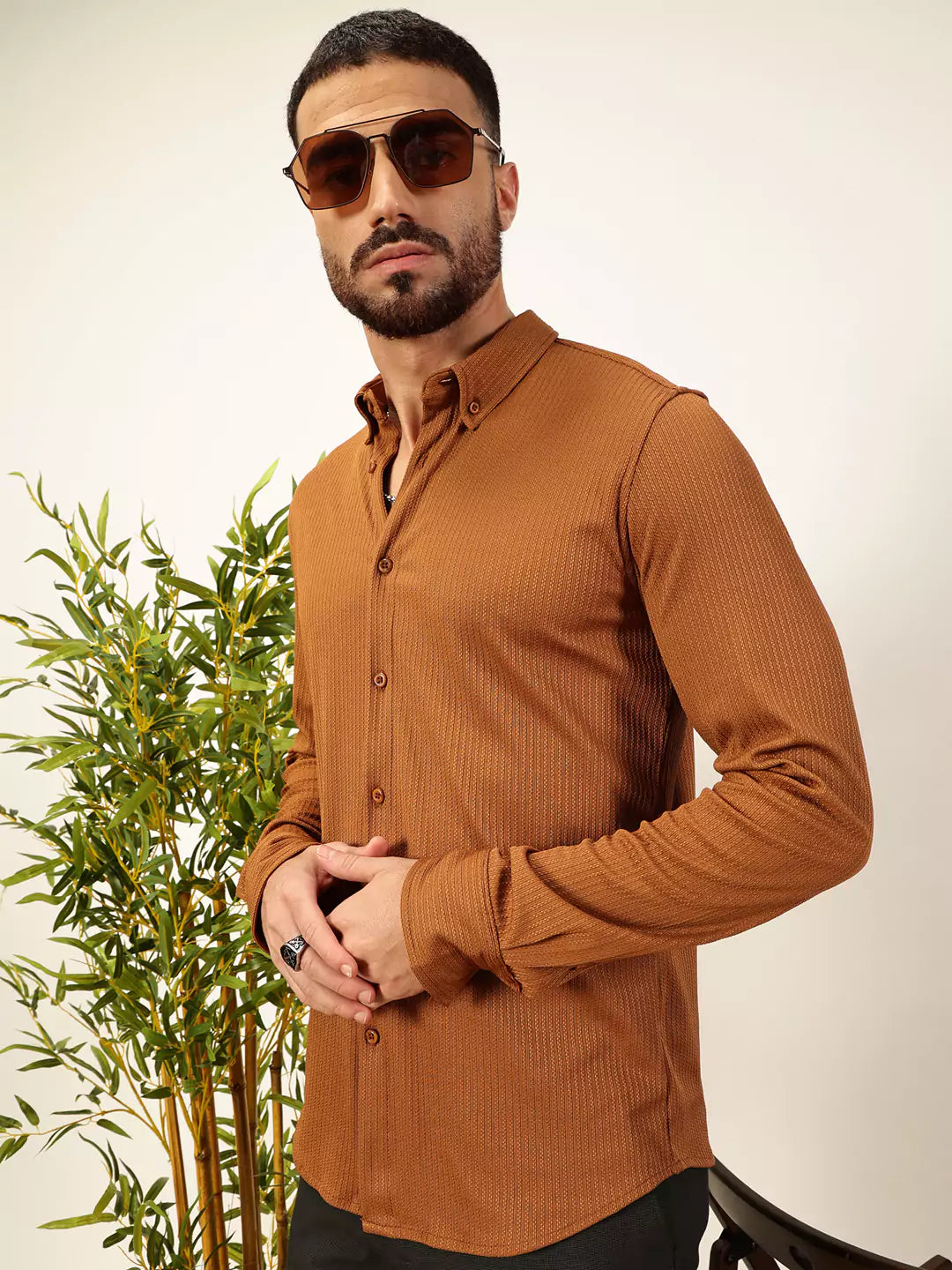 Thomas Scott Men Premium Slim Fit Vertical Stripes Textured Casual Shirt