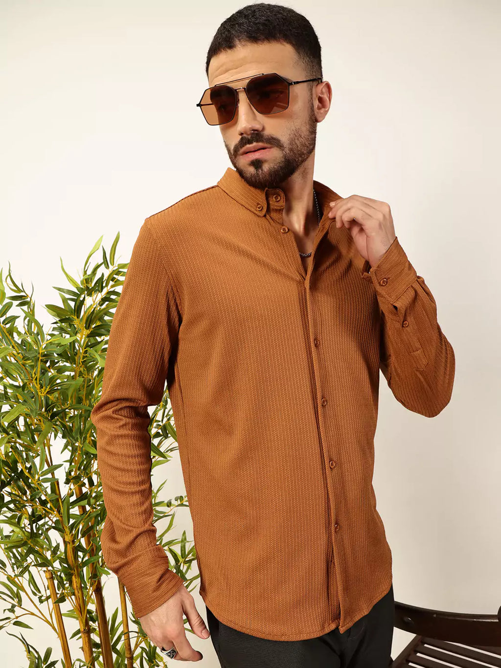 Thomas Scott Men Premium Slim Fit Vertical Stripes Textured Casual Shirt