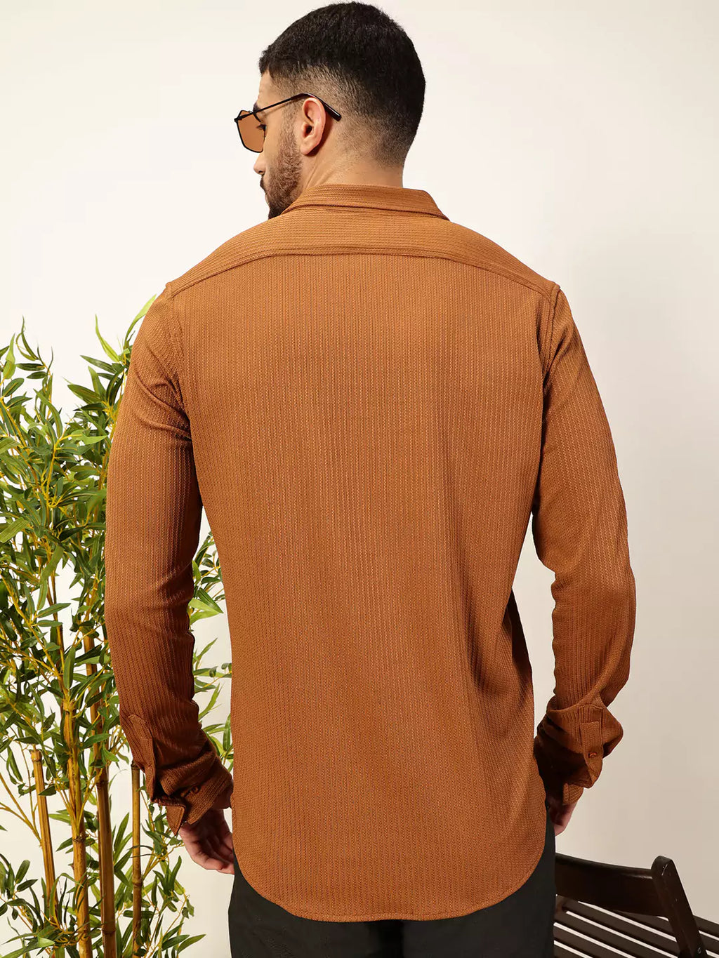 Thomas Scott Men Premium Slim Fit Vertical Stripes Textured Casual Shirt
