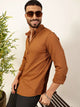 Brown Premium Slim Fit Vertical Stripes Textured Casual Shirt For Men