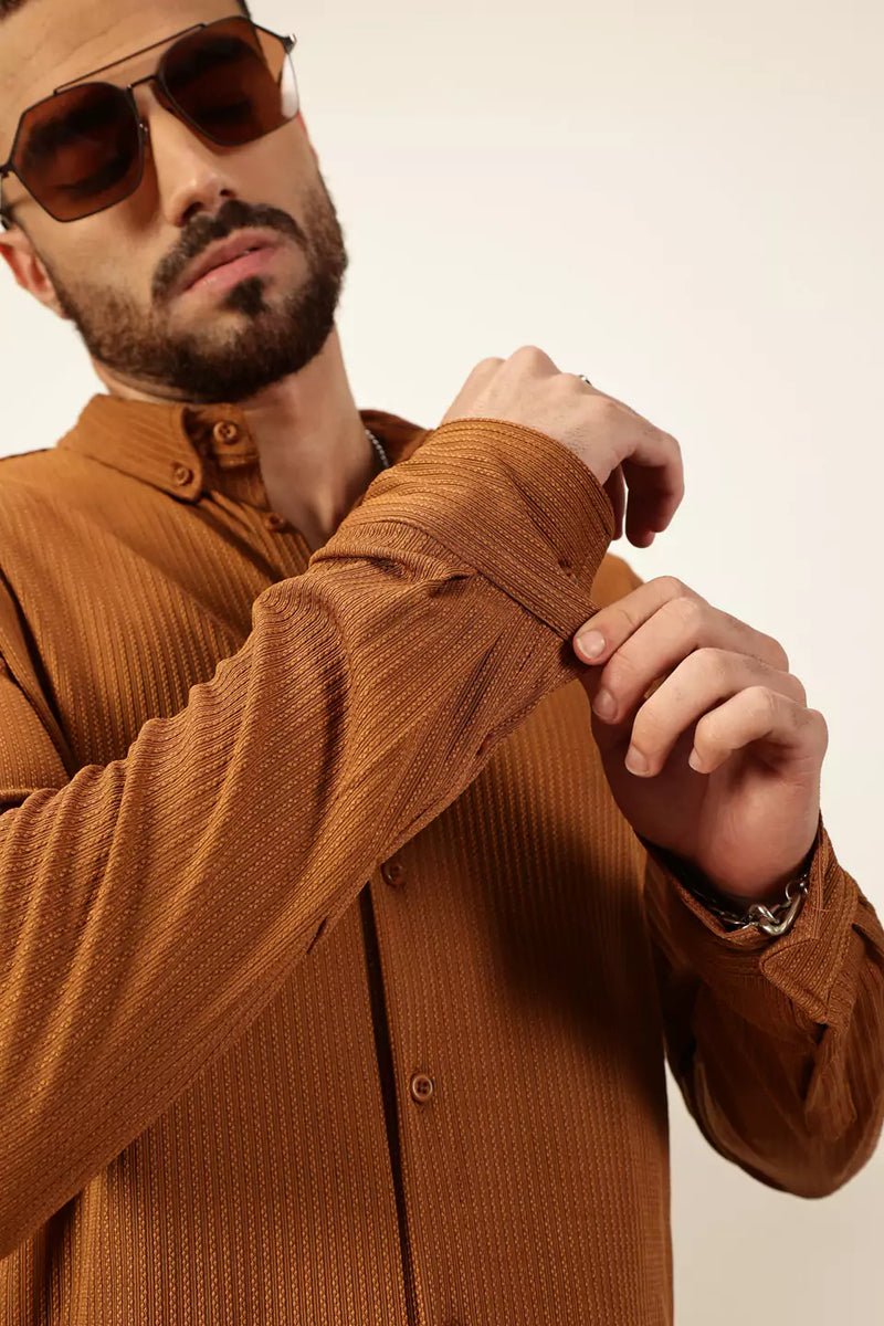 Thomas Scott Men Premium Slim Fit Vertical Stripes Textured Casual Shirt