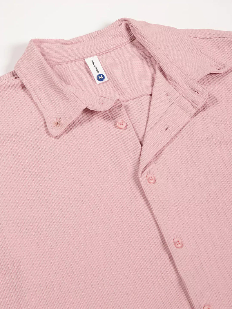 Thomas Scott Men Premium Slim Fit Vertical Stripes Textured Casual Shirt