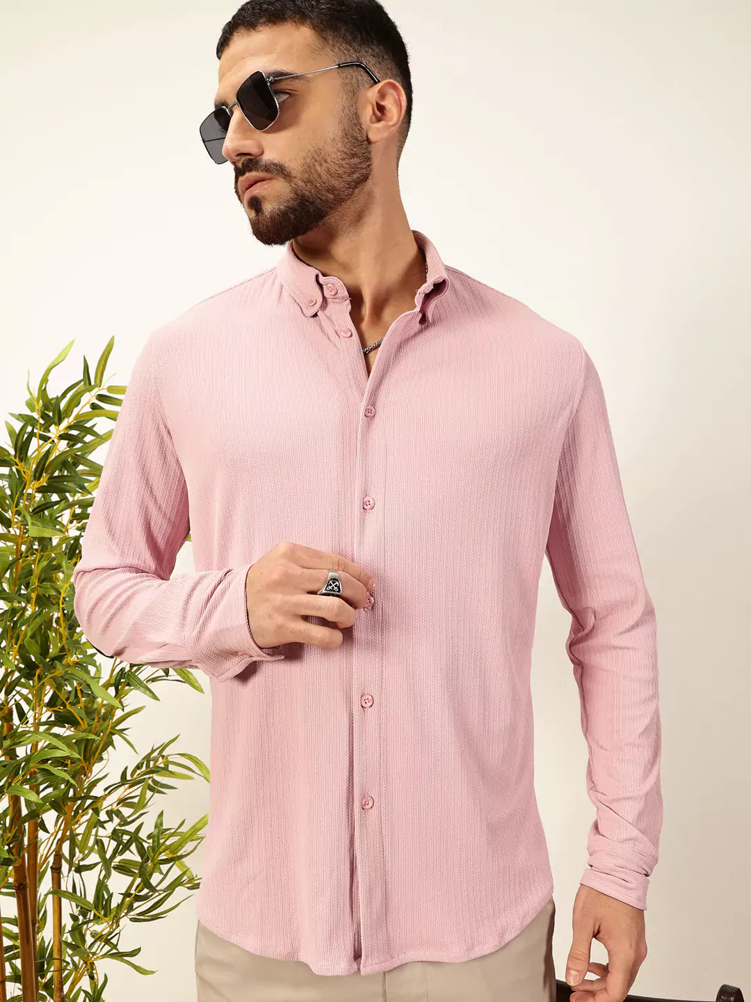 Thomas Scott Men Premium Slim Fit Vertical Stripes Textured Casual Shirt