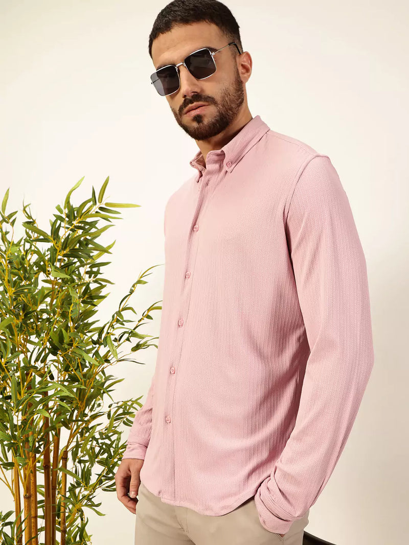 Thomas Scott Men Premium Slim Fit Vertical Stripes Textured Casual Shirt