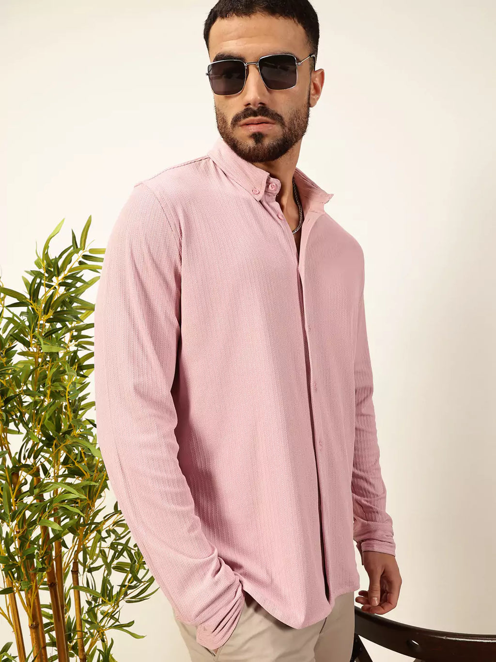 Thomas Scott Men Premium Slim Fit Vertical Stripes Textured Casual Shirt