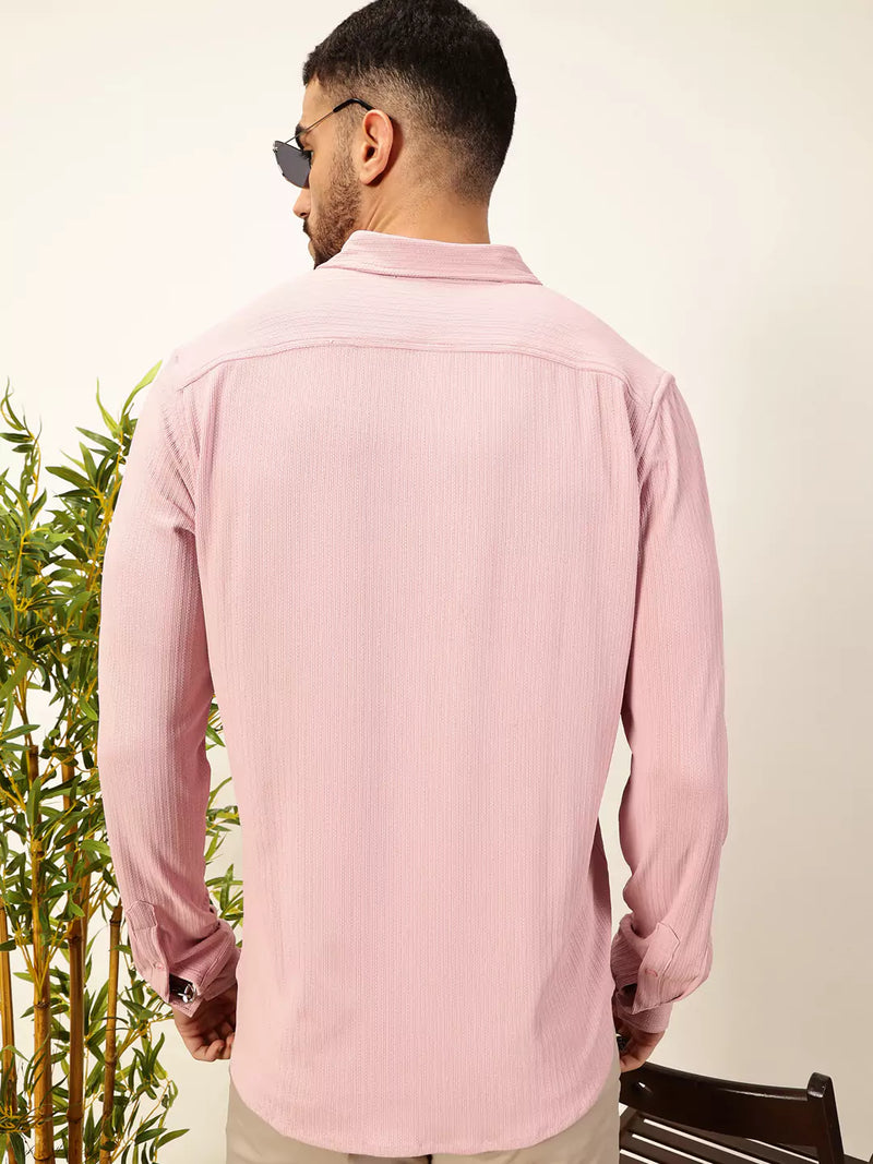 Thomas Scott Men Premium Slim Fit Vertical Stripes Textured Casual Shirt