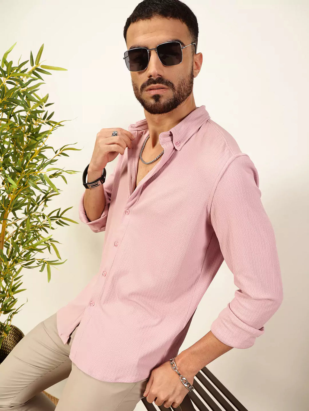 Thomas Scott Men Premium Slim Fit Vertical Stripes Textured Casual Shirt