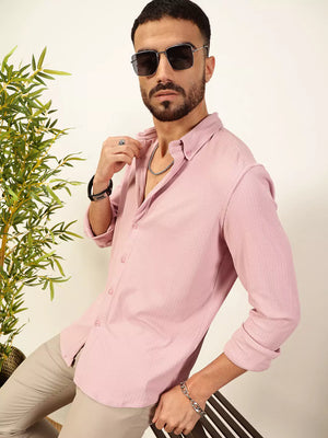 Thomas Scott Men Premium Slim Fit Vertical Stripes Textured Casual Shirt