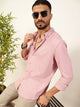 Pink Premium Slim Fit Vertical Stripes Textured Casual Shirt For Men