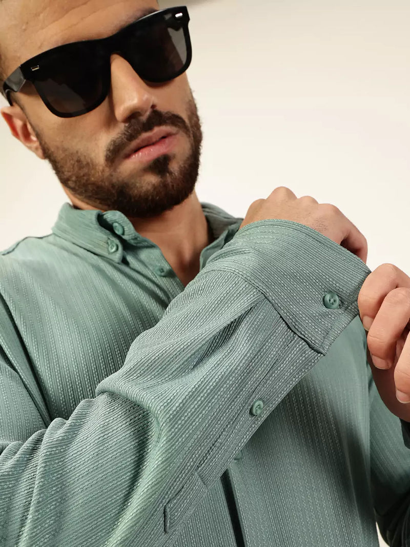 Thomas Scott Men Premium Slim Fit Vertical Stripes Textured Casual Shirt