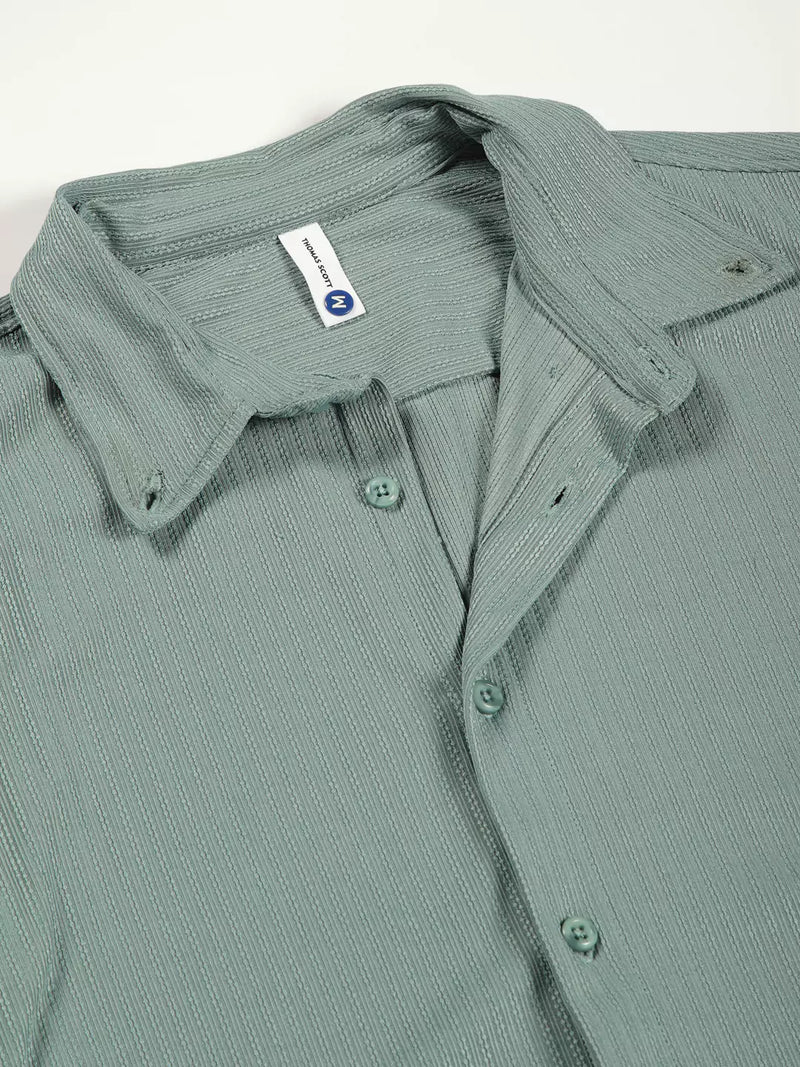 Thomas Scott Men Premium Slim Fit Vertical Stripes Textured Casual Shirt