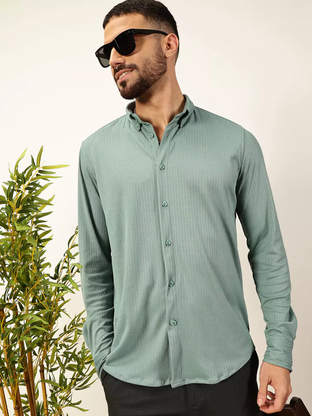Thomas Scott Men Premium Slim Fit Vertical Stripes Textured Casual Shirt