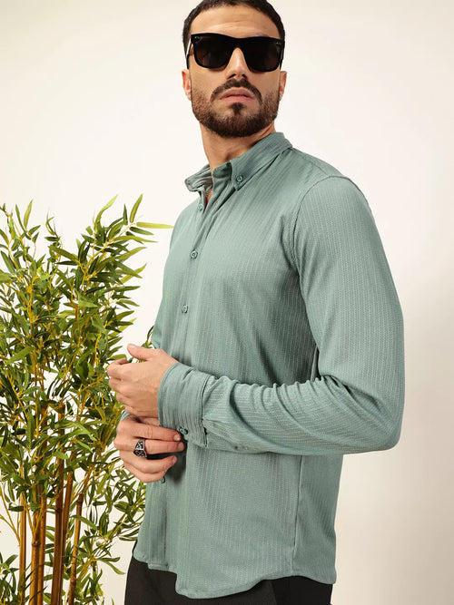 Thomas Scott Men Premium Slim Fit Vertical Stripes Textured Casual Shirt