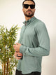 Green Premium Slim Fit Vertical Stripes Textured Casual Shirt For Men